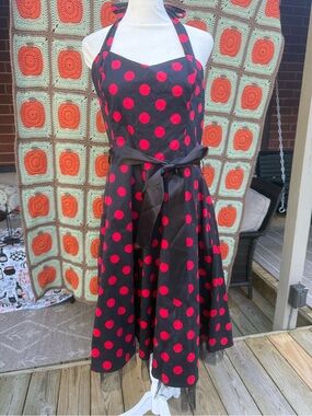 hearts & roses dress Sz XXL Black & red polka dot halter vintage rockabilly